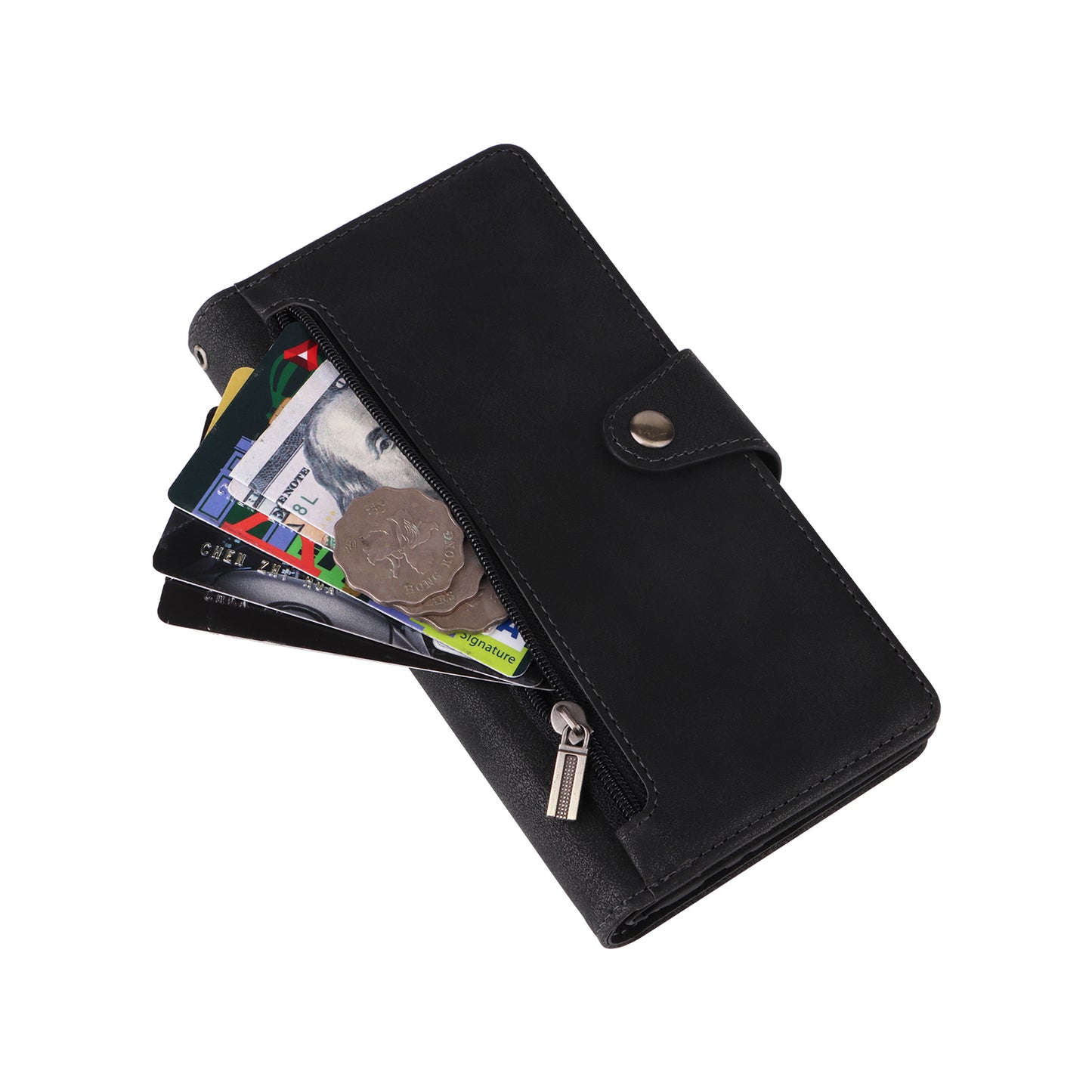 For Samsung Galaxy A16 5G / A16 4G Case Zipper Wallet Leather Stand Phone Cover Rivet Decor - Black