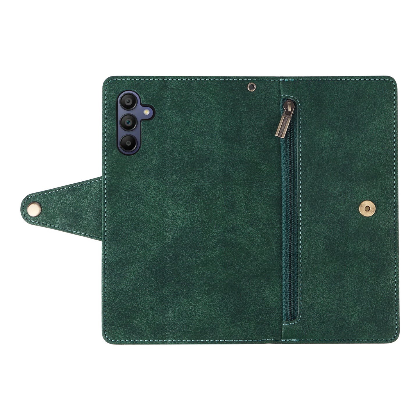 For Samsung Galaxy A16 5G / A16 4G Case Zipper Wallet Leather Stand Phone Cover Rivet Decor - Green
