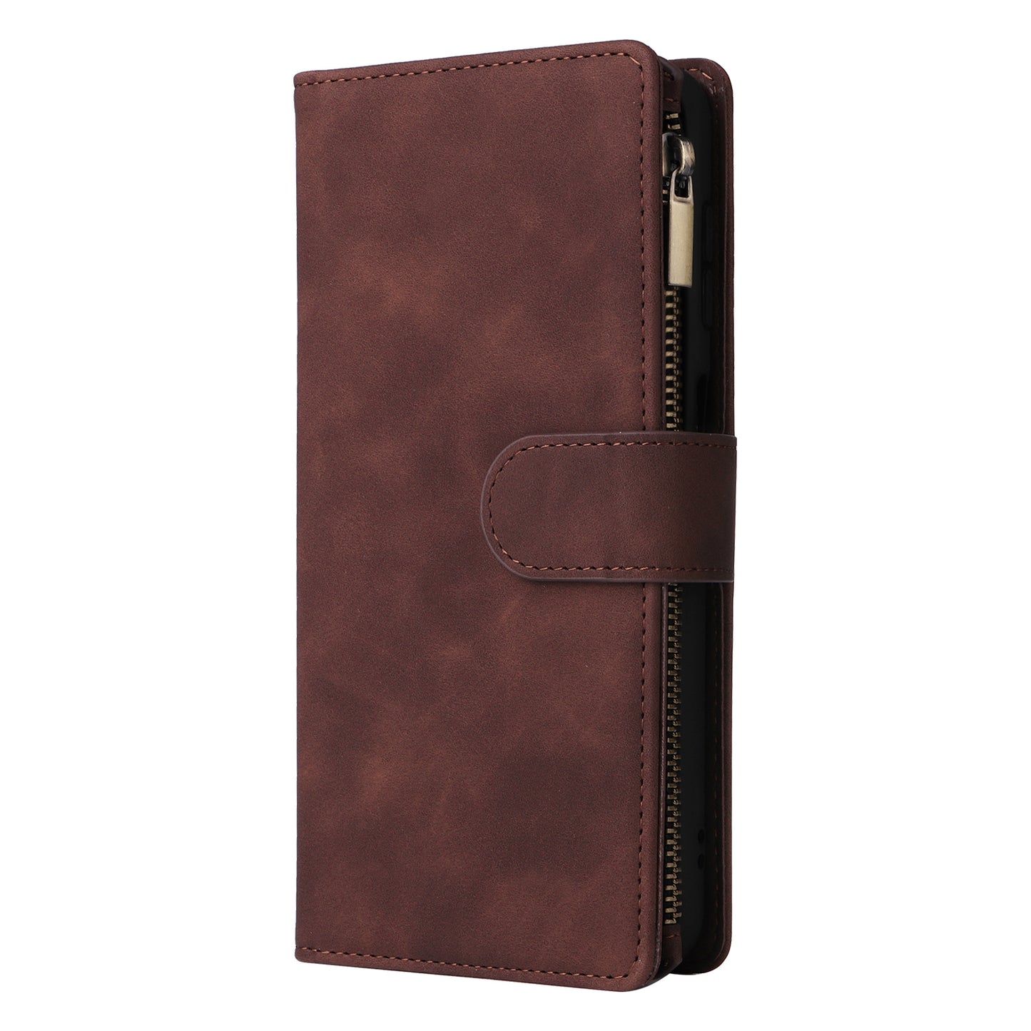 For Samsung Galaxy A16 5G / A16 4G Case Zipper Wallet Multiple Card Slots Leather Phone Cover - Coffee