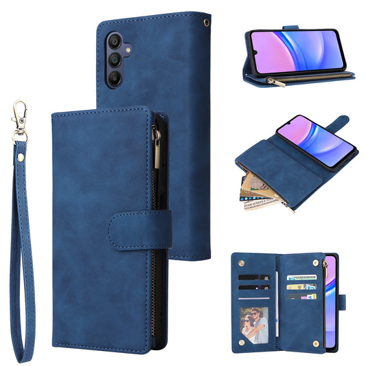 For Samsung Galaxy A16 5G / A16 4G Case Zipper Wallet Multiple Card Slots Leather Phone Cover - Blue