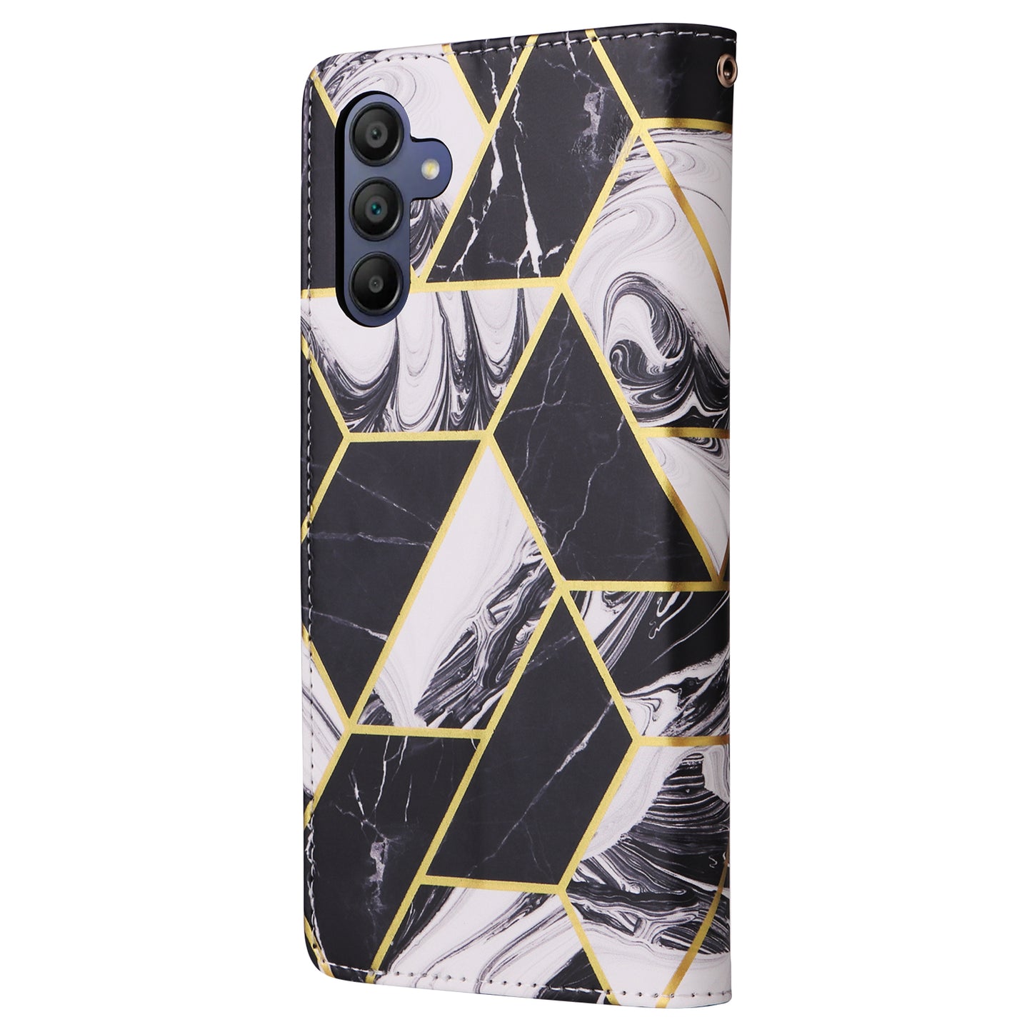 For Samsung Galaxy A16 5G / A16 4G Case Lacquered Marble Pattern Leather Phone Cover - Black