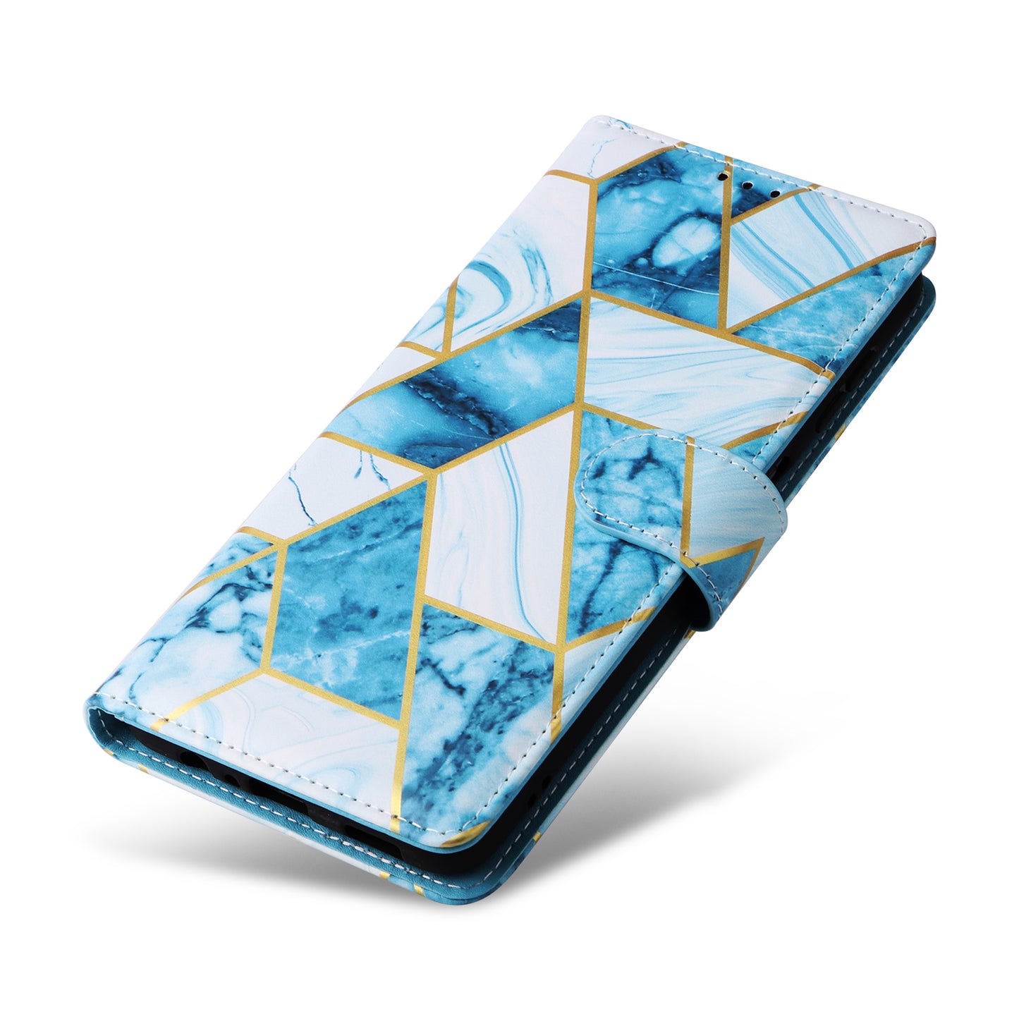 For Samsung Galaxy A16 5G / A16 4G Case Lacquered Marble Pattern Leather Phone Cover - Blue