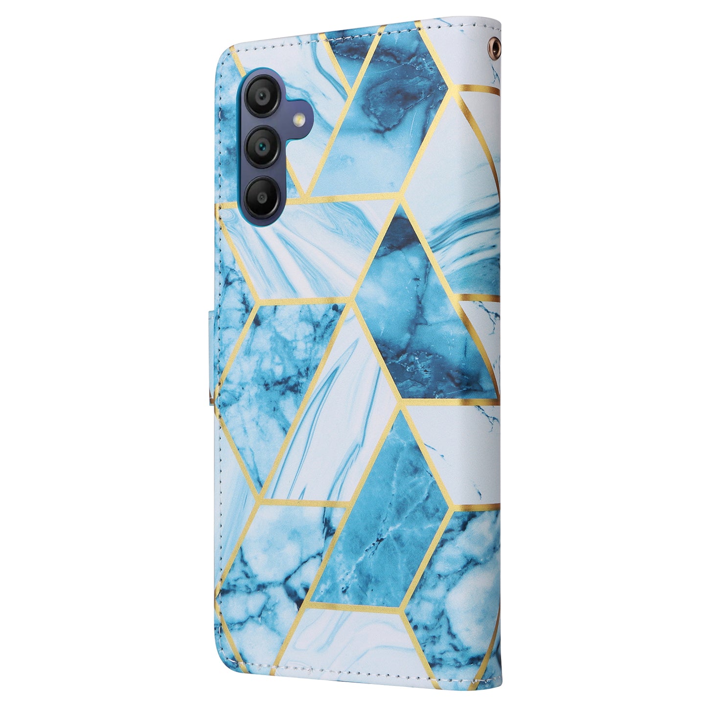 For Samsung Galaxy A16 5G / A16 4G Case Lacquered Marble Pattern Leather Phone Cover - Blue