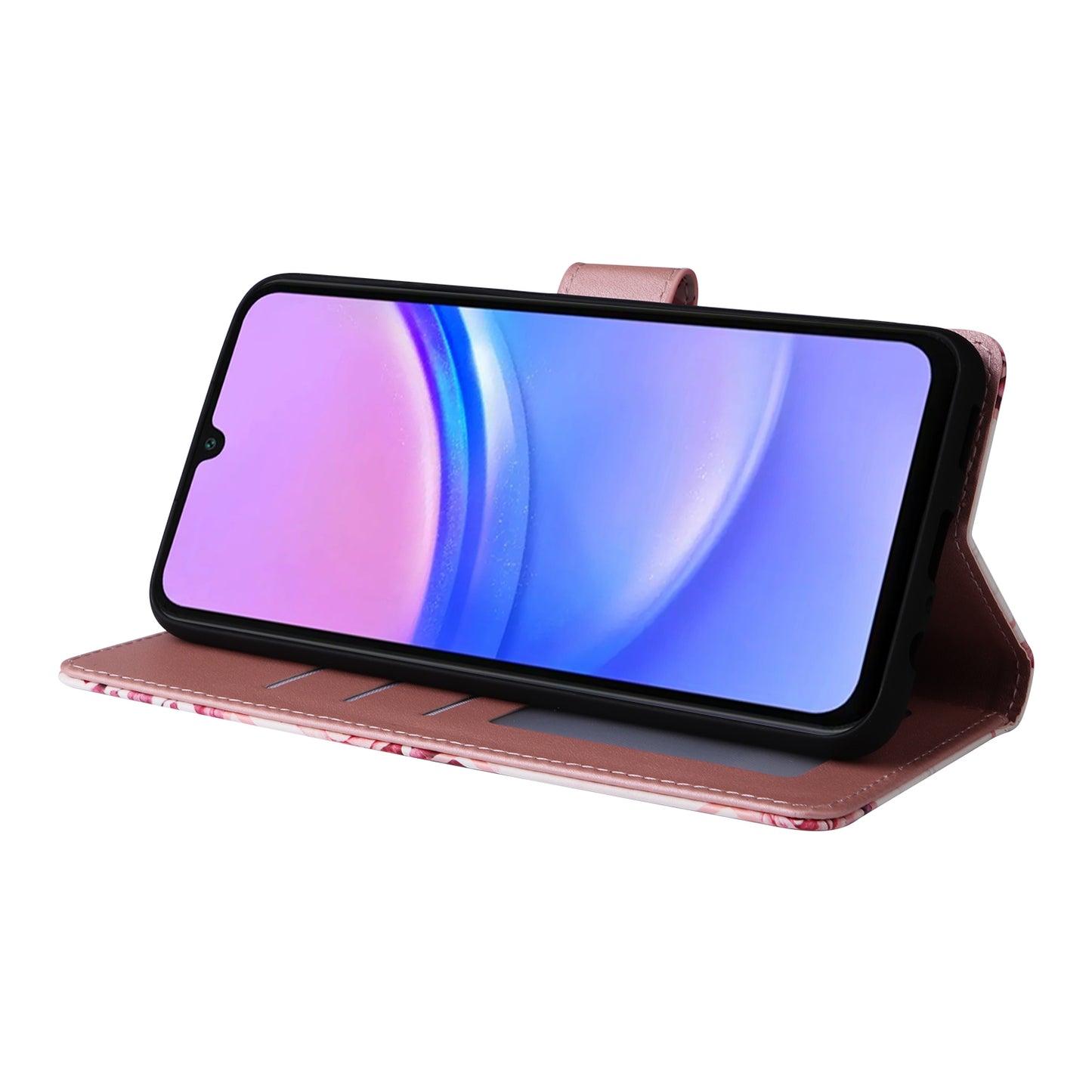 For Samsung Galaxy A16 5G / A16 4G Case Lacquered Marble Pattern Leather Phone Cover - Rose Gold