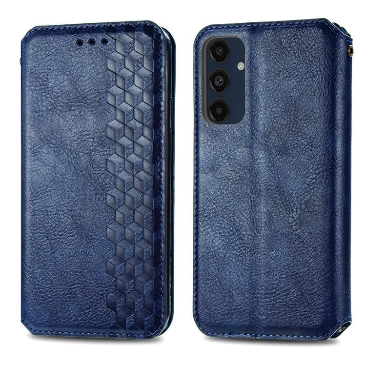 For Samsung Galaxy A16 5G Case Rhombus Imprint PU Leather Wallet Phone Cover - Blue