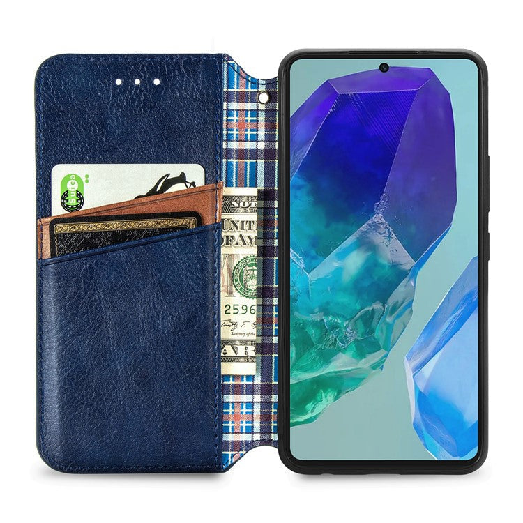 For Samsung Galaxy A16 5G Case Rhombus Imprint PU Leather Wallet Phone Cover - Blue