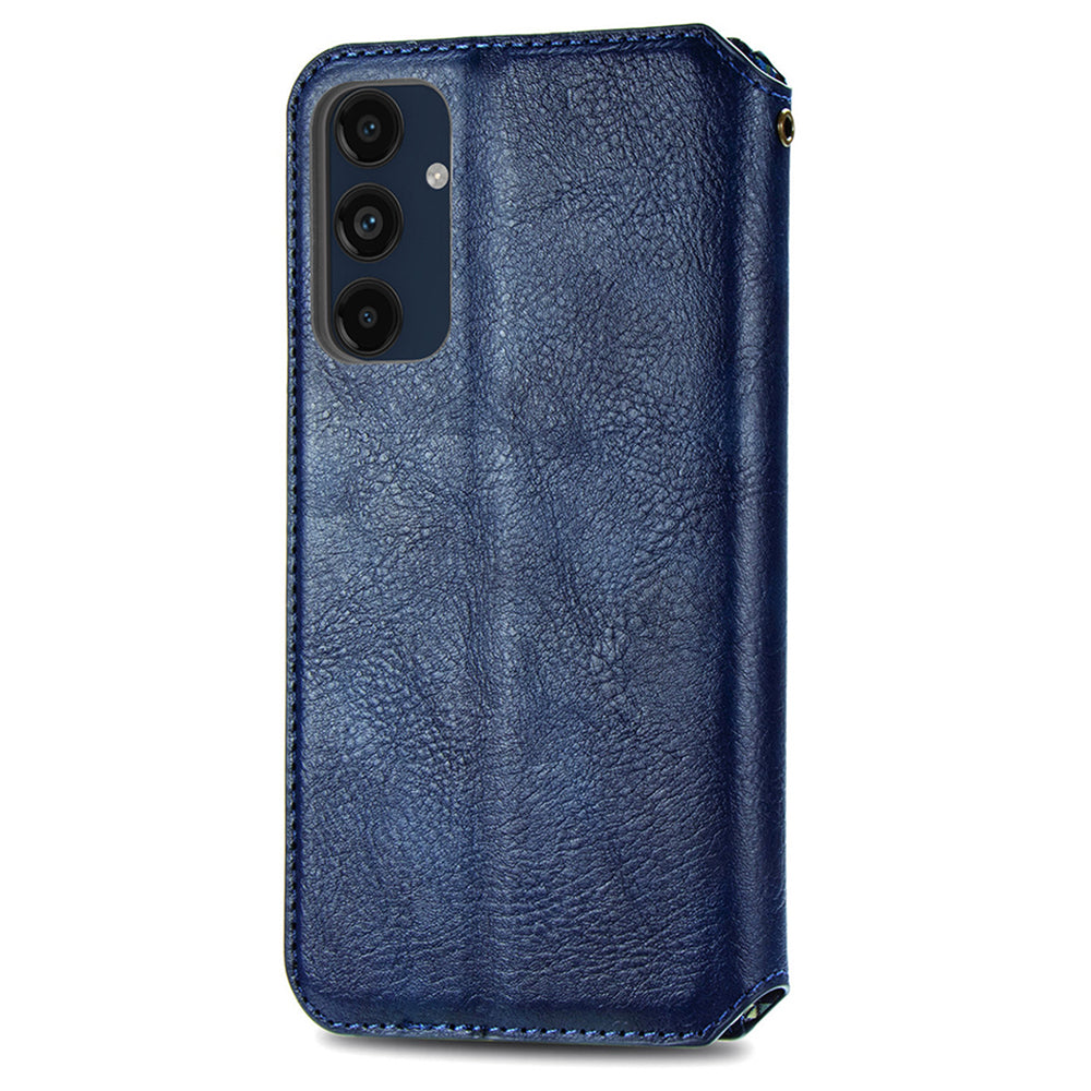 For Samsung Galaxy A16 5G / A16 4G Case Rhombus Imprint PU Leather Wallet Phone Cover - Blue