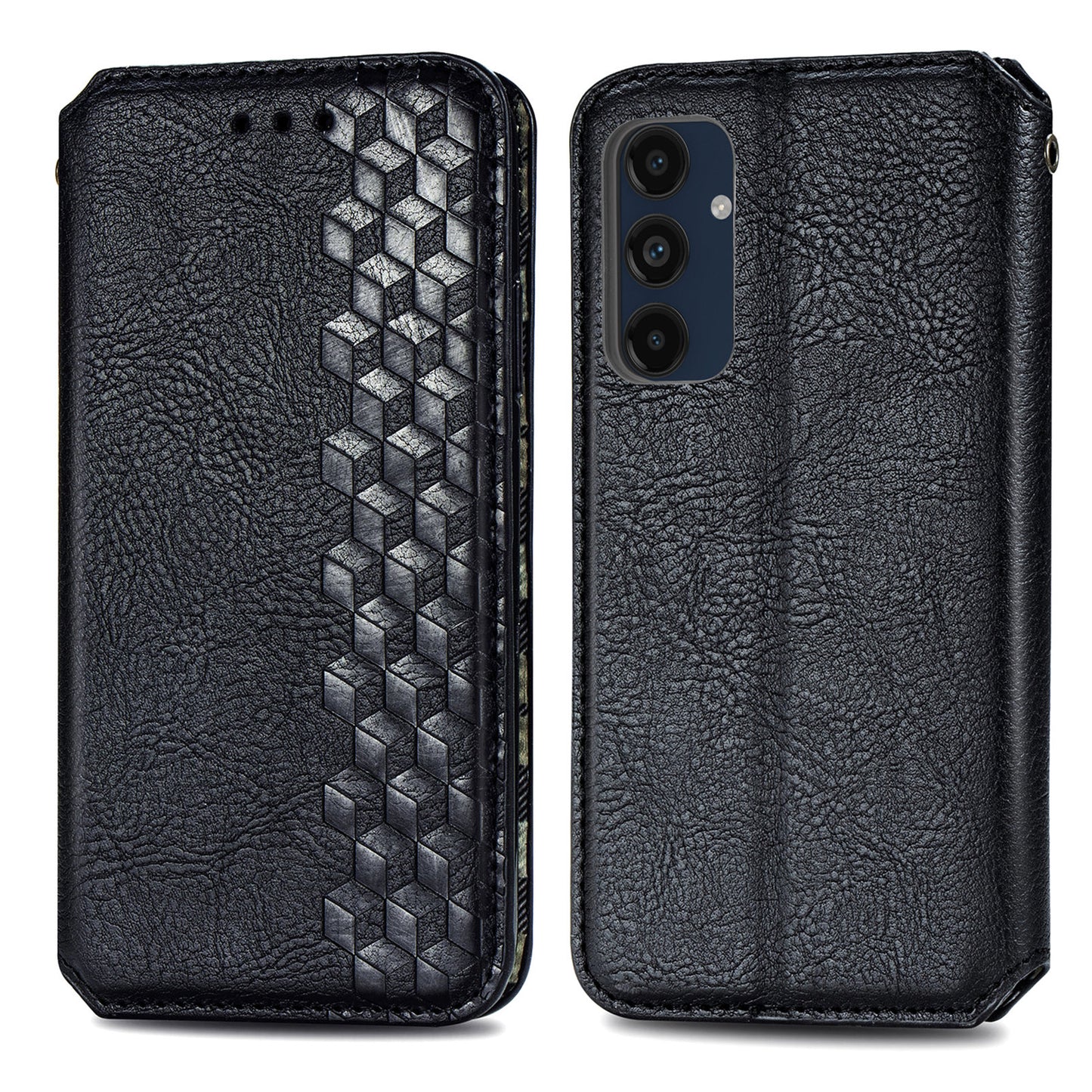 For Samsung Galaxy A16 5G / A16 4G Case Rhombus Imprint PU Leather Wallet Phone Cover - Black