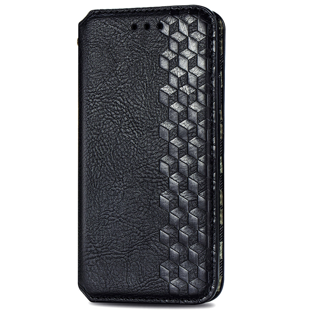 For Samsung Galaxy A16 5G / A16 4G Case Rhombus Imprint PU Leather Wallet Phone Cover - Black