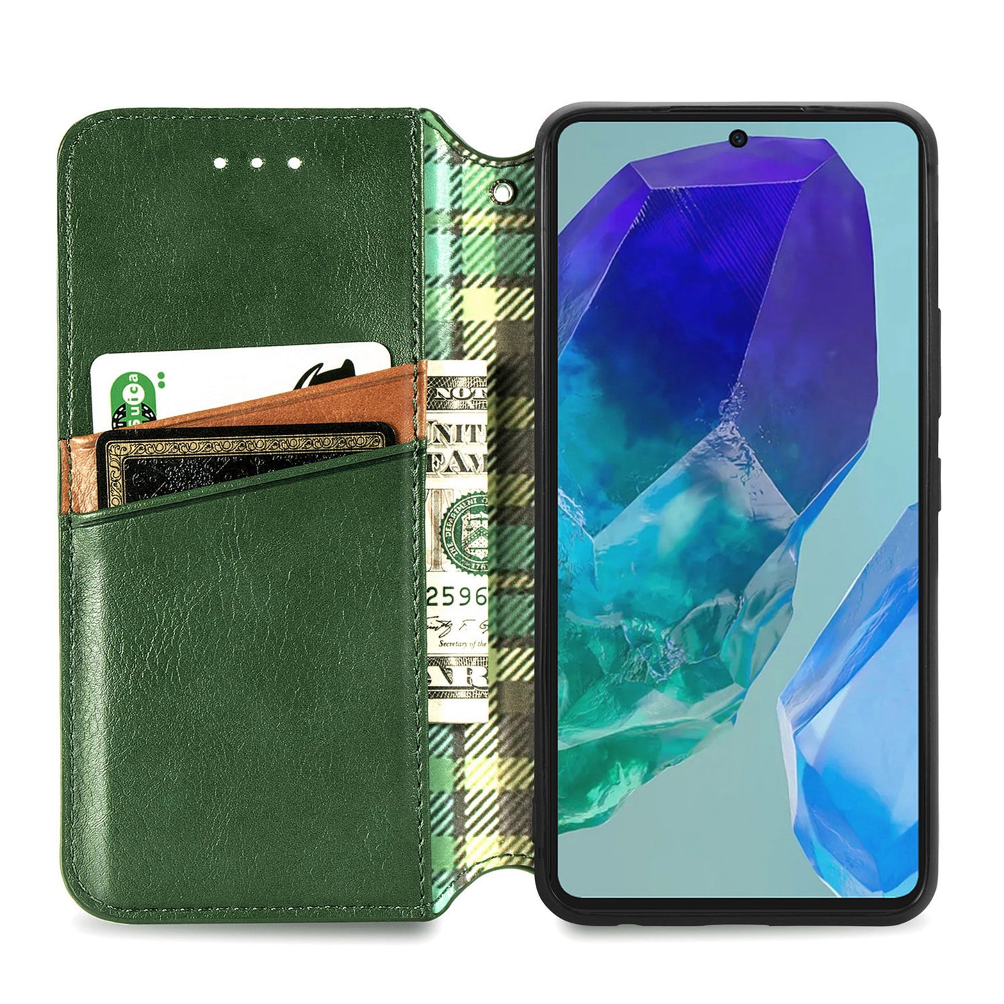 For Samsung Galaxy A16 5G / A16 4G Case Rhombus Imprint PU Leather Wallet Phone Cover - Green