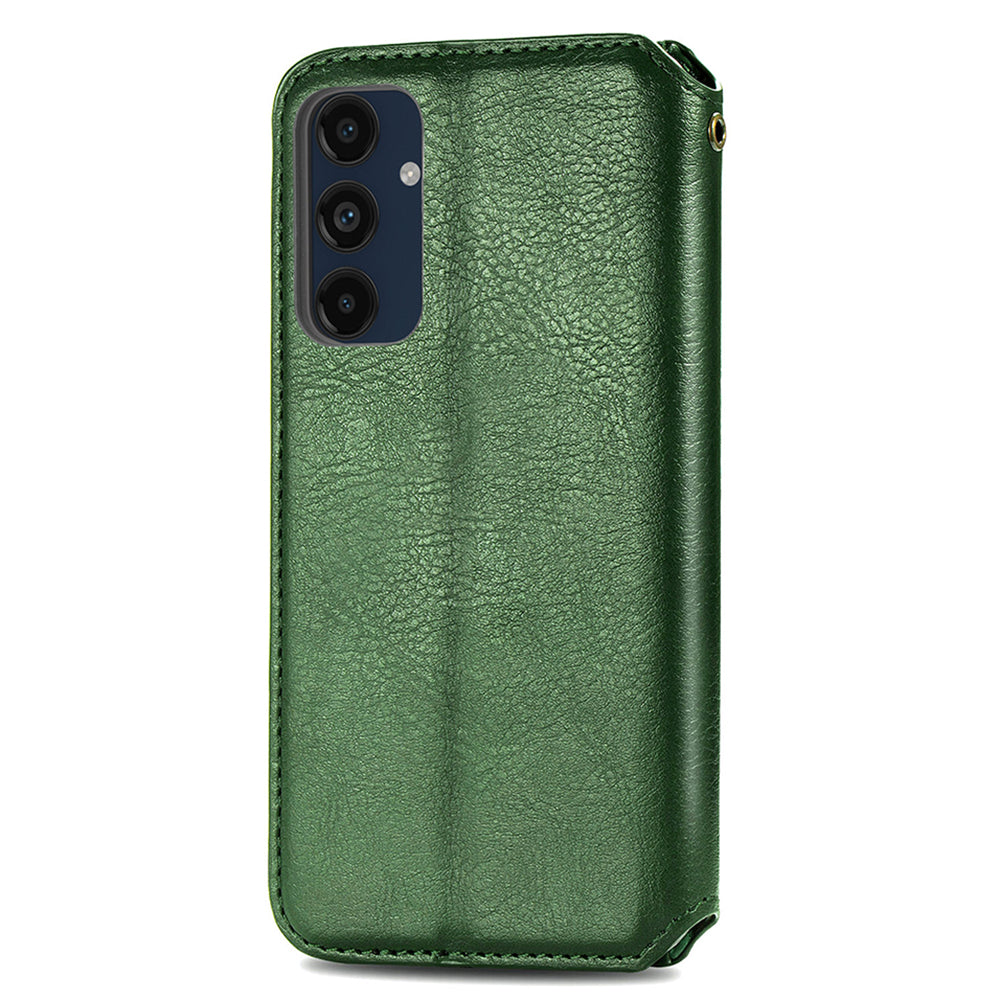 For Samsung Galaxy A16 5G / A16 4G Case Rhombus Imprint PU Leather Wallet Phone Cover - Green