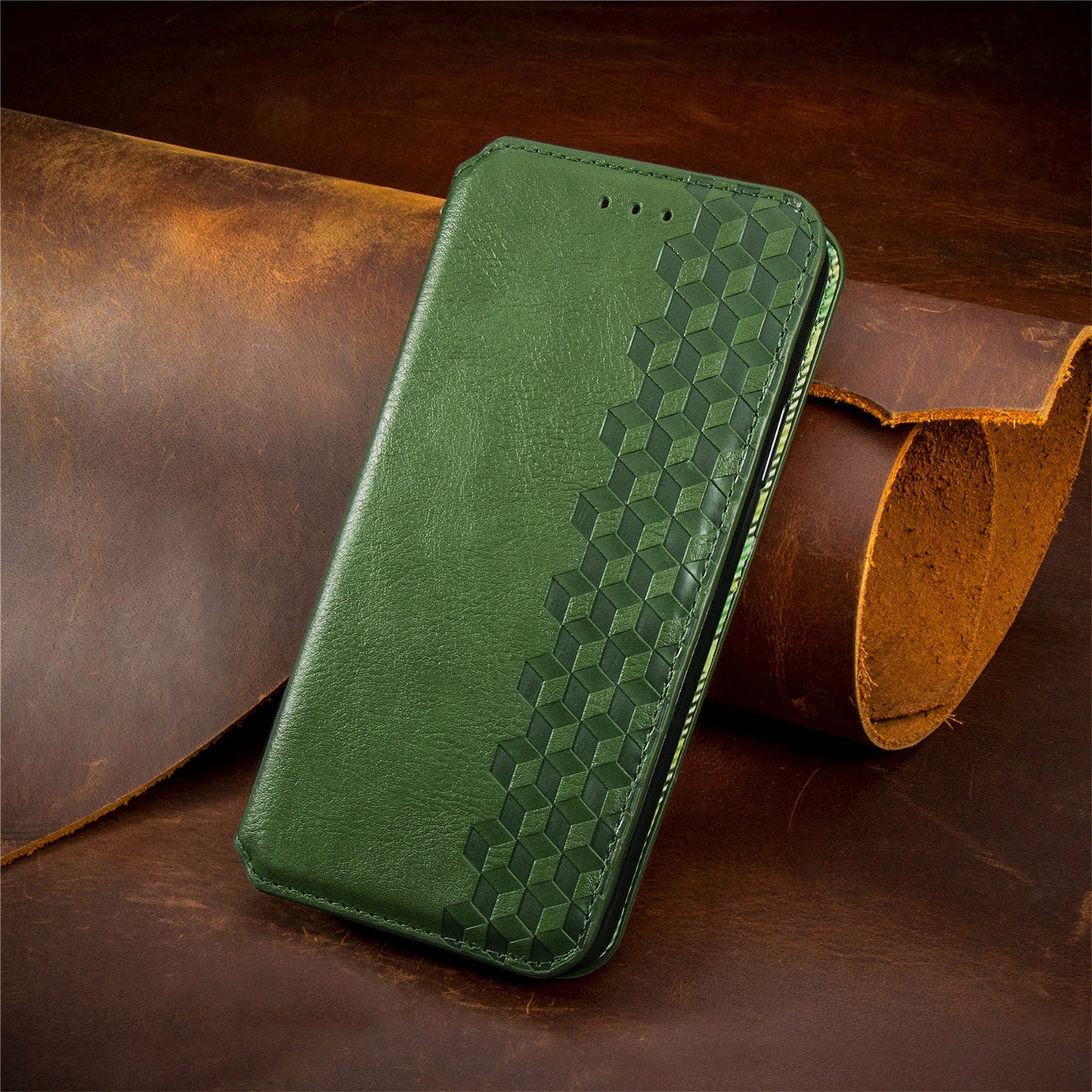 For Samsung Galaxy A16 5G / A16 4G Case Rhombus Imprint PU Leather Wallet Phone Cover - Green