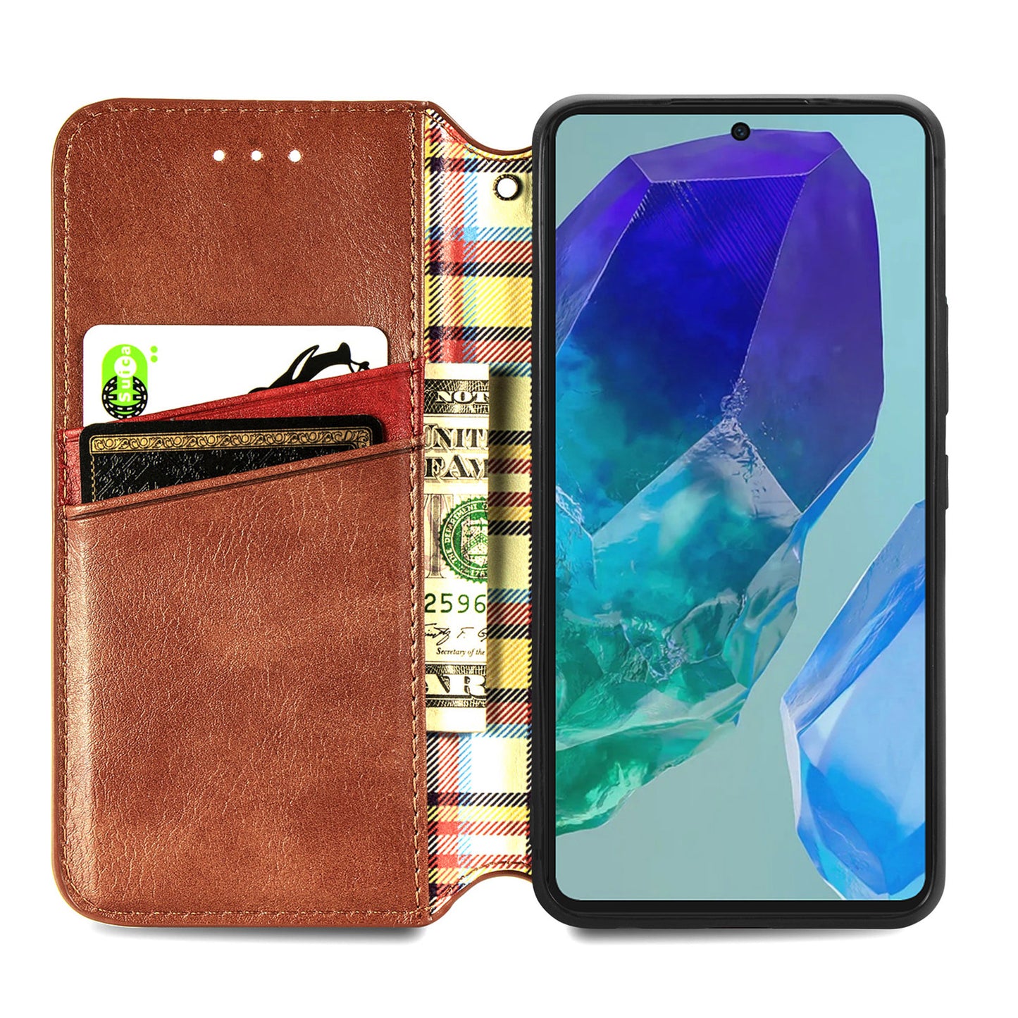 For Samsung Galaxy A16 5G / A16 4G Case Rhombus Imprint PU Leather Wallet Phone Cover - Brown