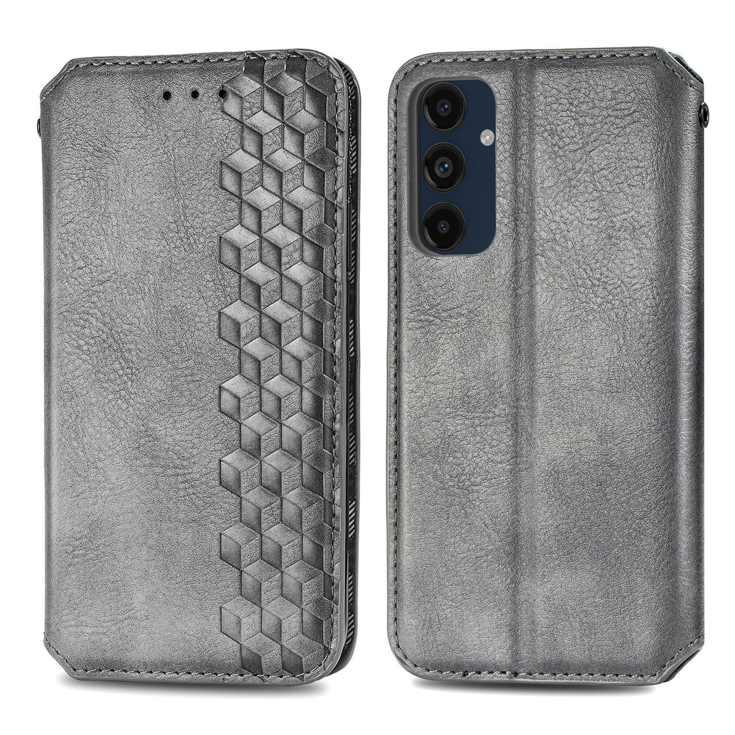 For Samsung Galaxy A16 5G / A16 4G Case Rhombus Imprint PU Leather Wallet Phone Cover - Grey