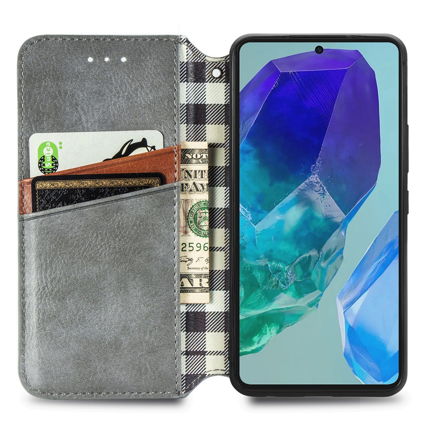 For Samsung Galaxy A16 5G / A16 4G Case Rhombus Imprint PU Leather Wallet Phone Cover - Grey