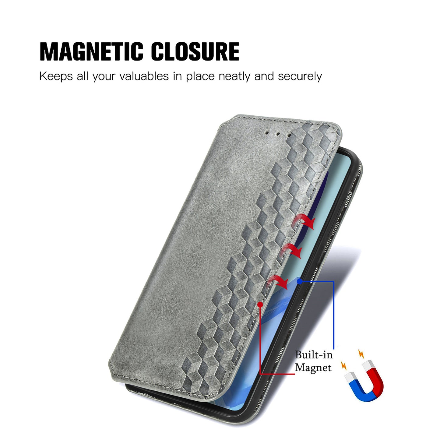 For Samsung Galaxy A16 5G / A16 4G Case Rhombus Imprint PU Leather Wallet Phone Cover - Grey