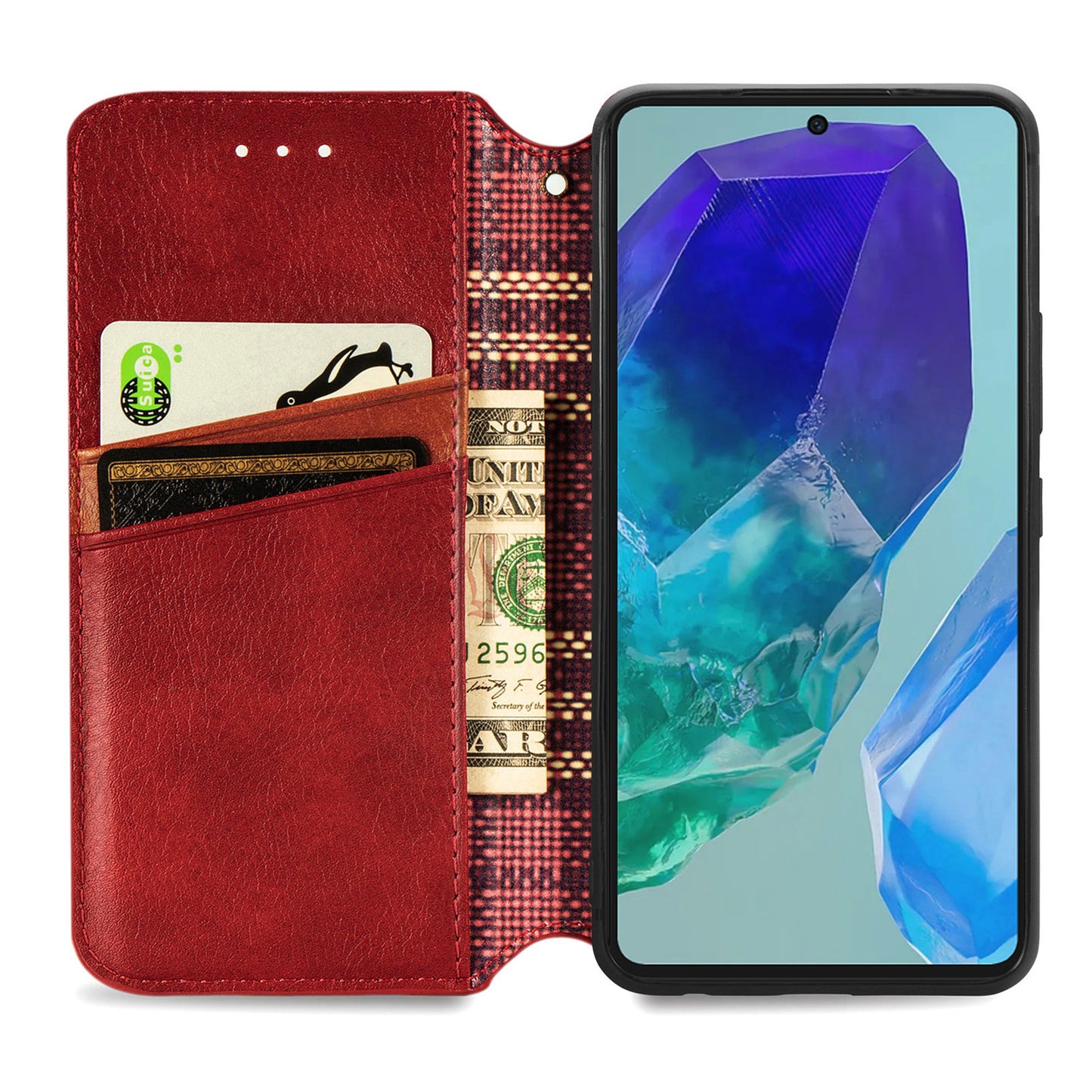 For Samsung Galaxy A16 5G / A16 4G Case Rhombus Imprint PU Leather Wallet Phone Cover - Red