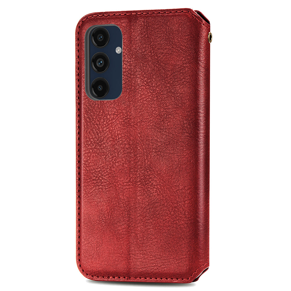 For Samsung Galaxy A16 5G / A16 4G Case Rhombus Imprint PU Leather Wallet Phone Cover - Red