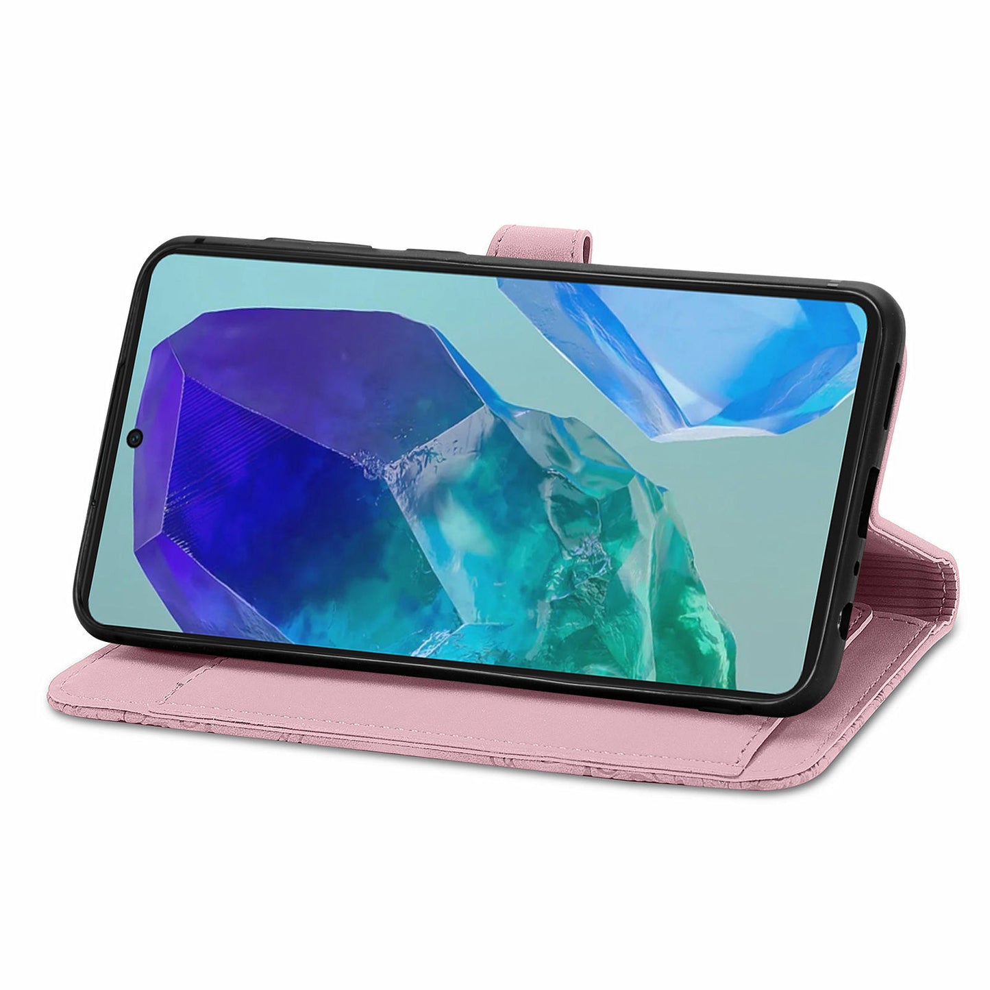 For Samsung Galaxy A16 5G / A16 4G Case Zipper Wallet PU Leather Flower Imprint Phone Cover - Pink