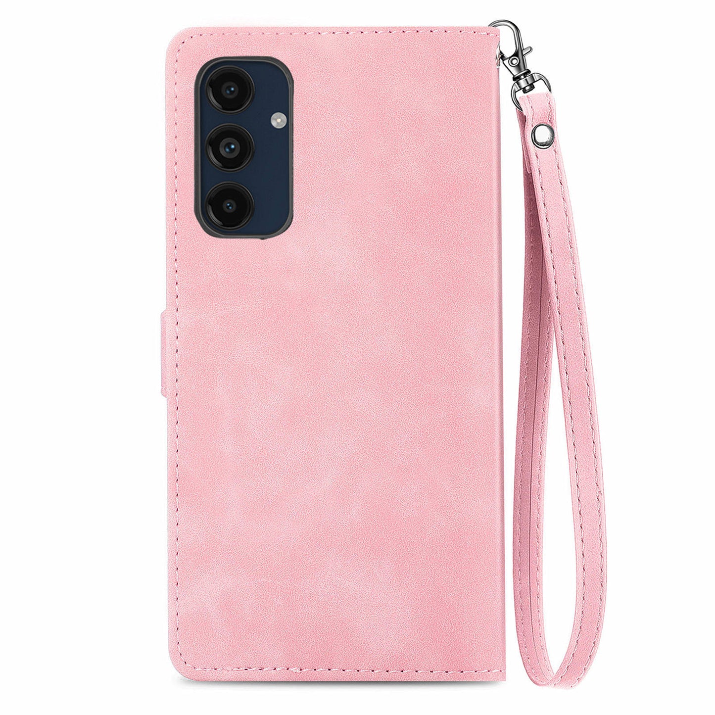 For Samsung Galaxy A16 5G / A16 4G Case Zipper Wallet PU Leather Flower Imprint Phone Cover - Pink
