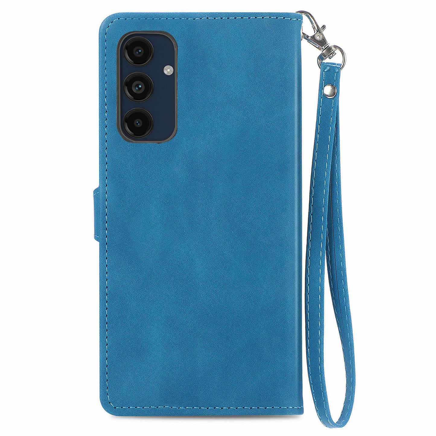 For Samsung Galaxy A16 5G / A16 4G Case Zipper Wallet PU Leather Flower Imprint Phone Cover - Blue