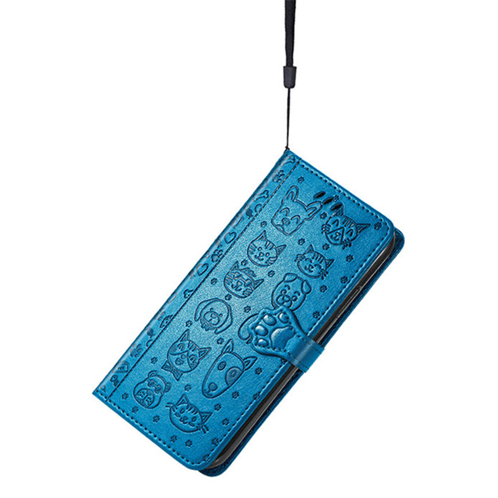 For Samsung Galaxy A16 5G / A16 4G Case Leather Wallet Flip Phone Cover Cute Cat Dog Pattern - Blue