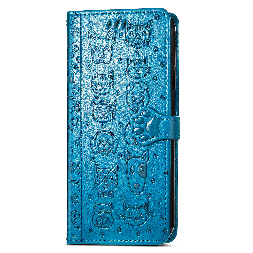 For Samsung Galaxy A16 5G / A16 4G Case Leather Wallet Flip Phone Cover Cute Cat Dog Pattern - Blue