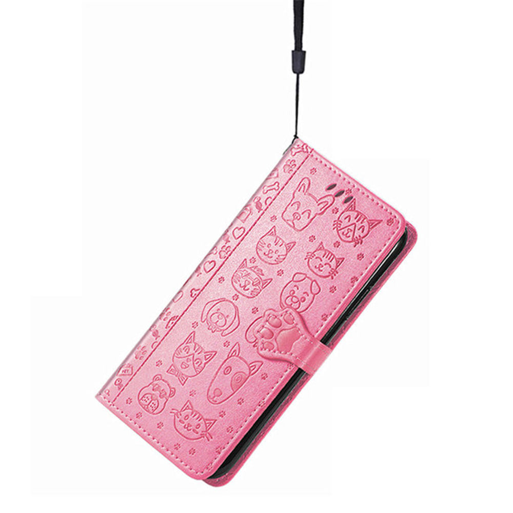 For Samsung Galaxy A16 5G / A16 4G Case Leather Wallet Flip Phone Cover Cute Cat Dog Pattern - Pink