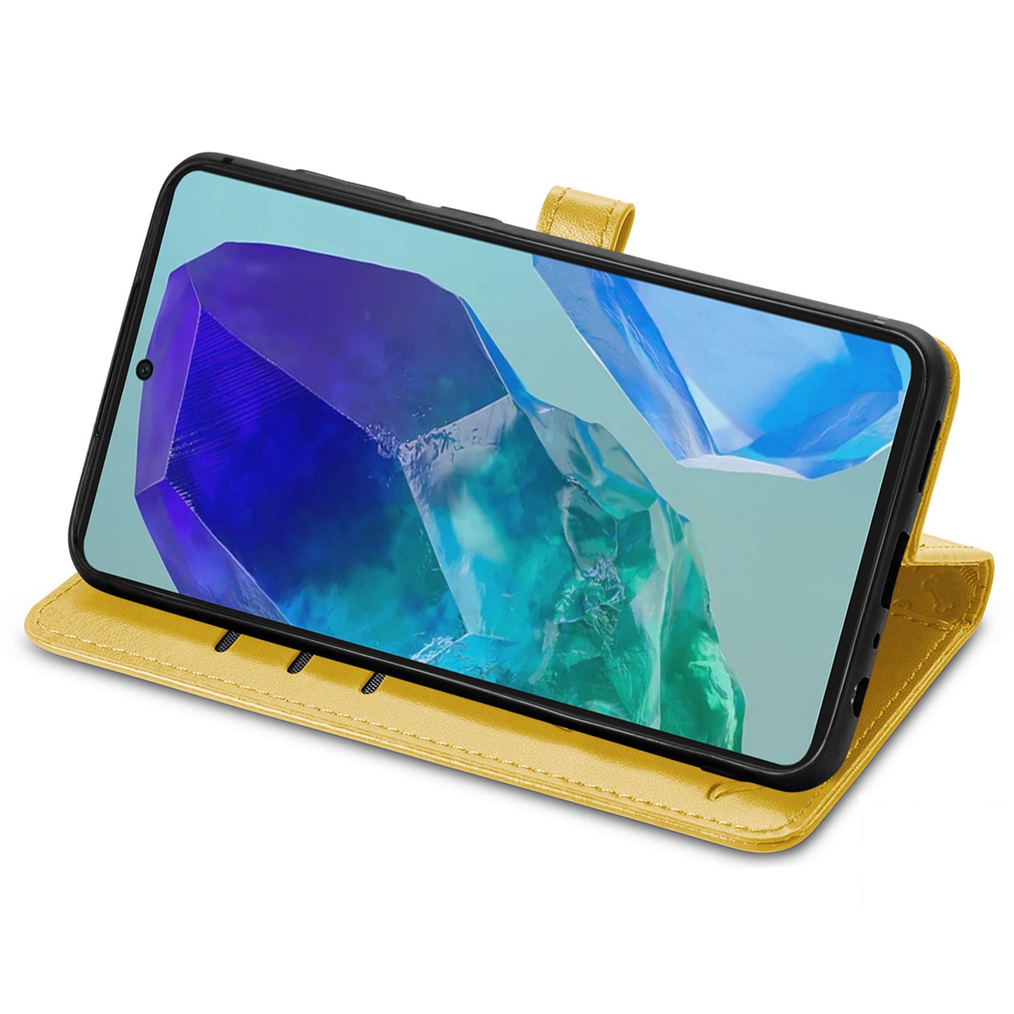 For Samsung Galaxy A16 5G / A16 4G Case Leather Wallet Flip Phone Cover Cute Cat Dog Pattern - Yellow