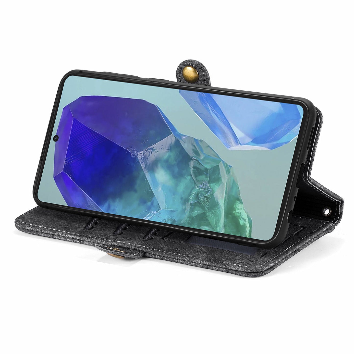 For Samsung Galaxy A16 5G / A16 4G Case Zipper Wallet Geometry Lines Leather Phone Cover - Black