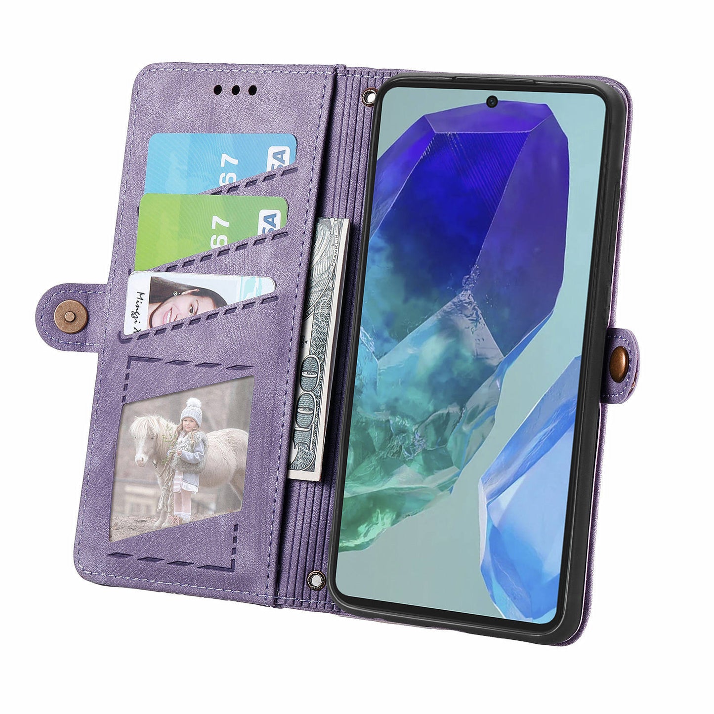 For Samsung Galaxy A16 5G / A16 4G Case Zipper Wallet Geometry Lines Leather Phone Cover - Light Purple