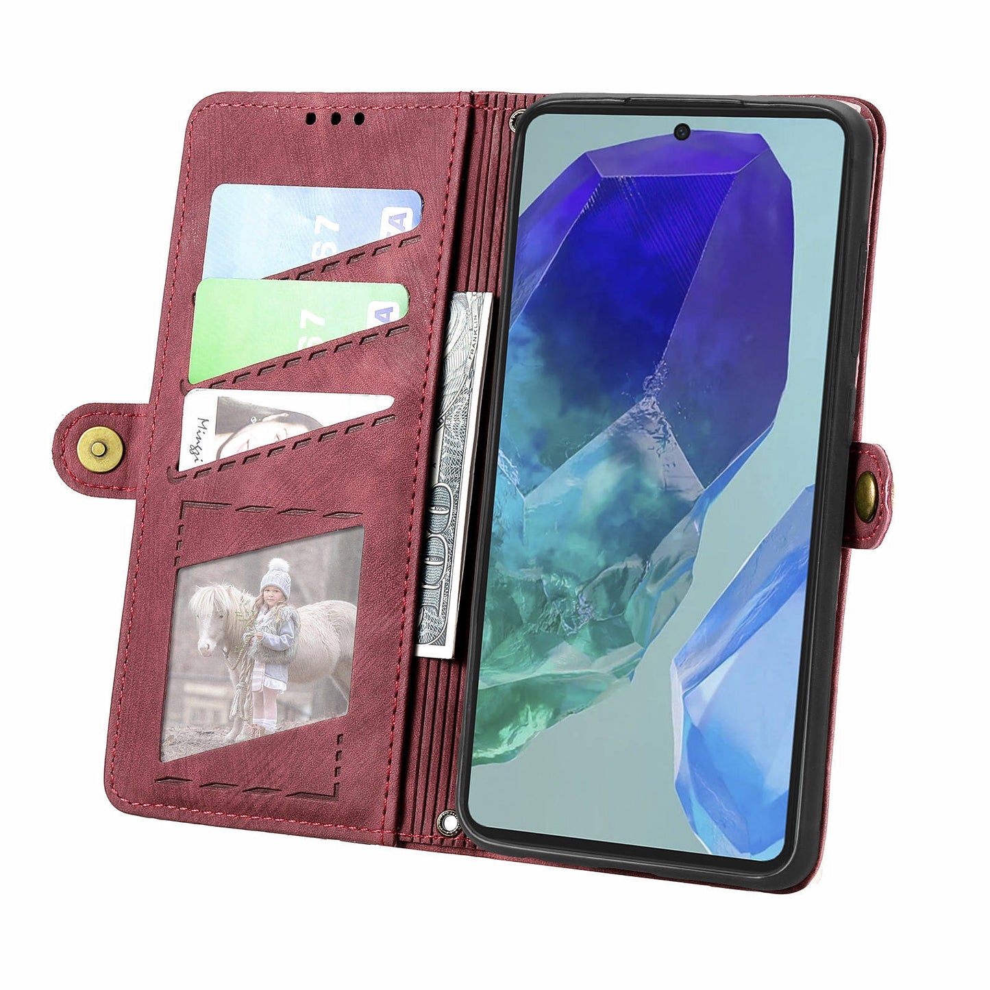 For Samsung Galaxy A16 5G / A16 4G Case Zipper Wallet Geometry Lines Leather Phone Cover - Red