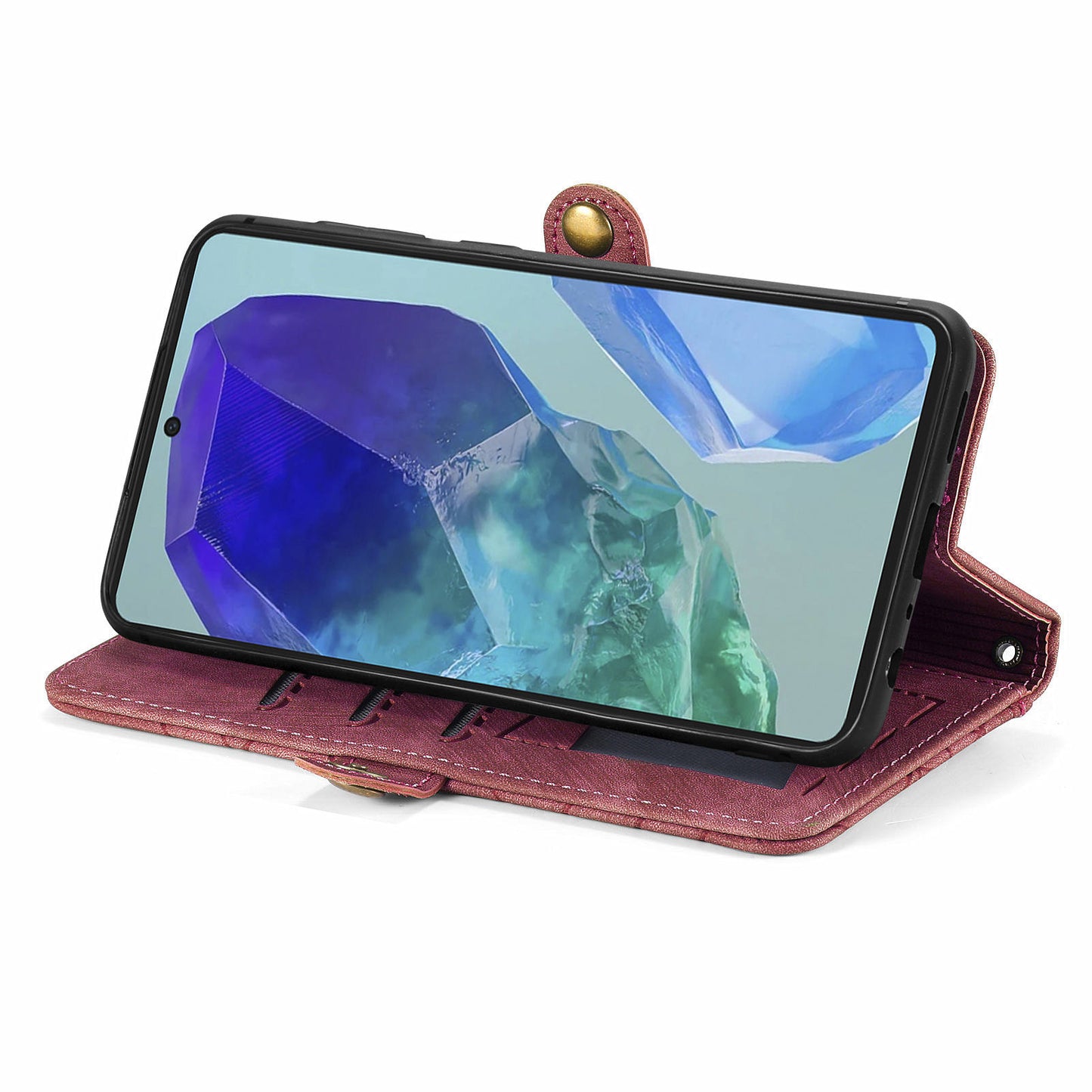 For Samsung Galaxy A16 5G / A16 4G Case Zipper Wallet Geometry Lines Leather Phone Cover - Red