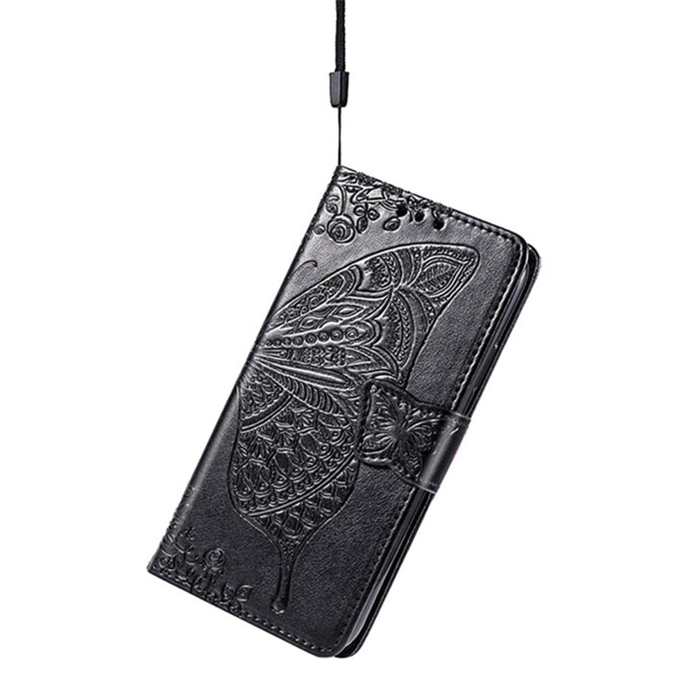 For Samsung Galaxy A16 5G / A16 4G Case PU Leather Wallet Phone Cover Butterfly Pattern - Black