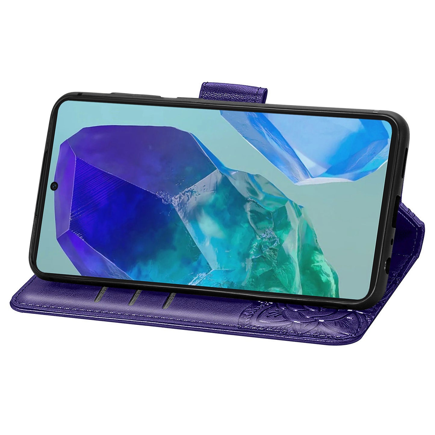 For Samsung Galaxy A16 5G / A16 4G Case PU Leather Wallet Phone Cover Butterfly Pattern - Dark Purple