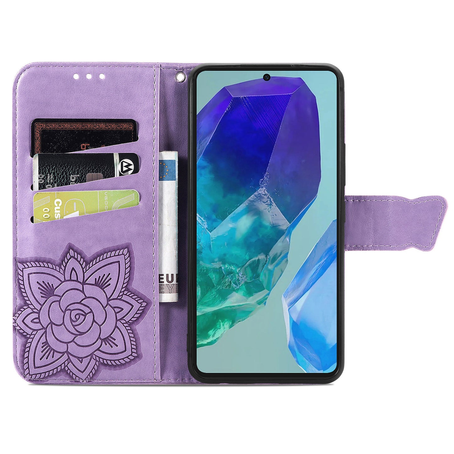 For Samsung Galaxy A16 5G / A16 4G Case PU Leather Wallet Phone Cover Butterfly Pattern - Light Purple