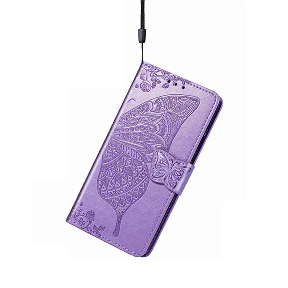 For Samsung Galaxy A16 5G / A16 4G Case PU Leather Wallet Phone Cover Butterfly Pattern - Light Purple