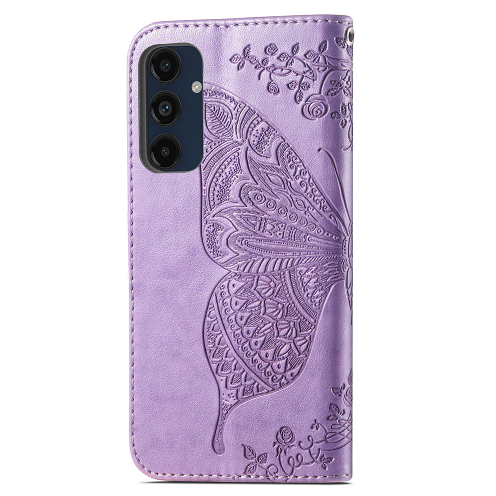 For Samsung Galaxy A16 5G / A16 4G Case PU Leather Wallet Phone Cover Butterfly Pattern - Light Purple