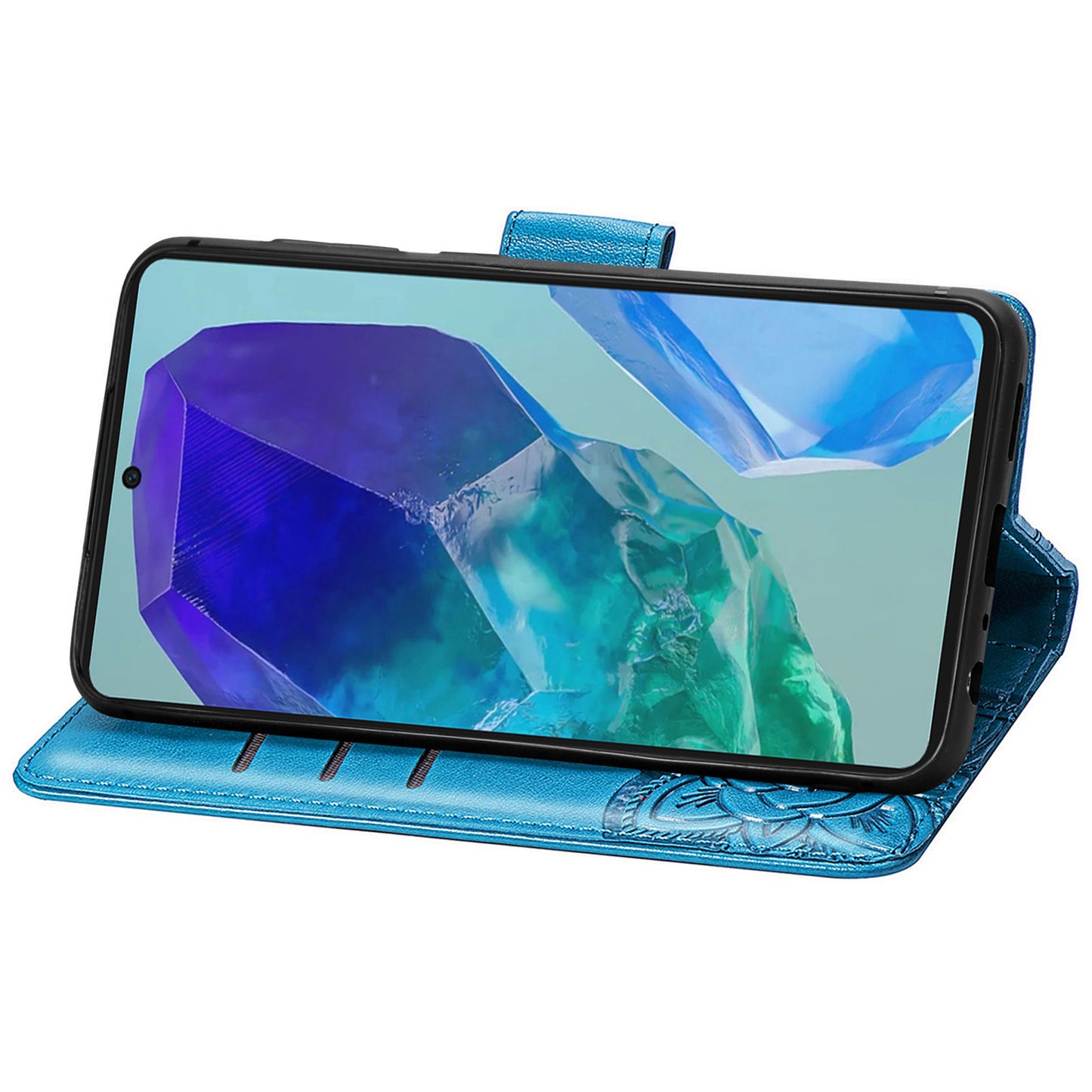 For Samsung Galaxy A16 5G / A16 4G Case PU Leather Wallet Phone Cover Butterfly Pattern - Blue