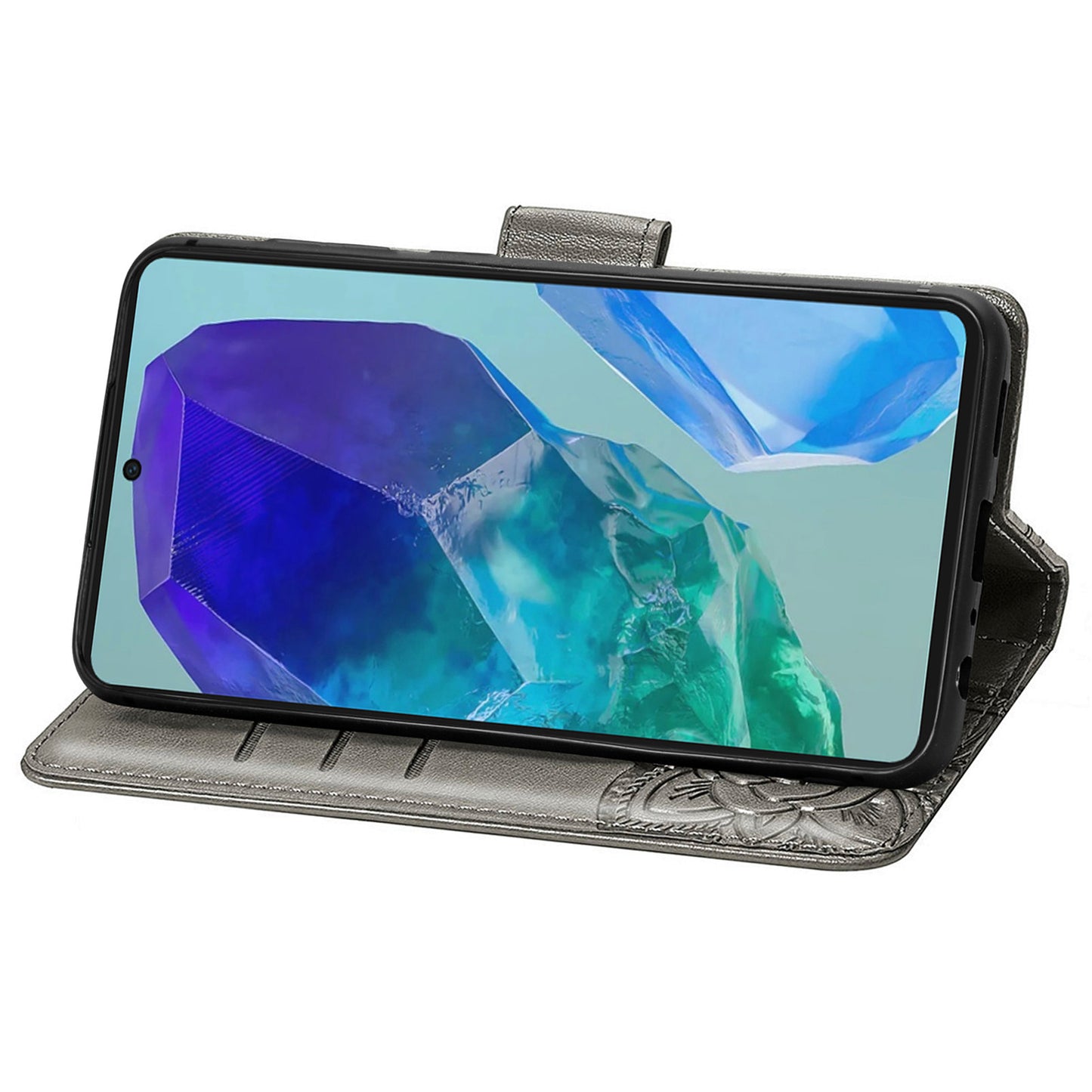 For Samsung Galaxy A16 5G / A16 4G Case PU Leather Wallet Phone Cover Butterfly Pattern - Grey