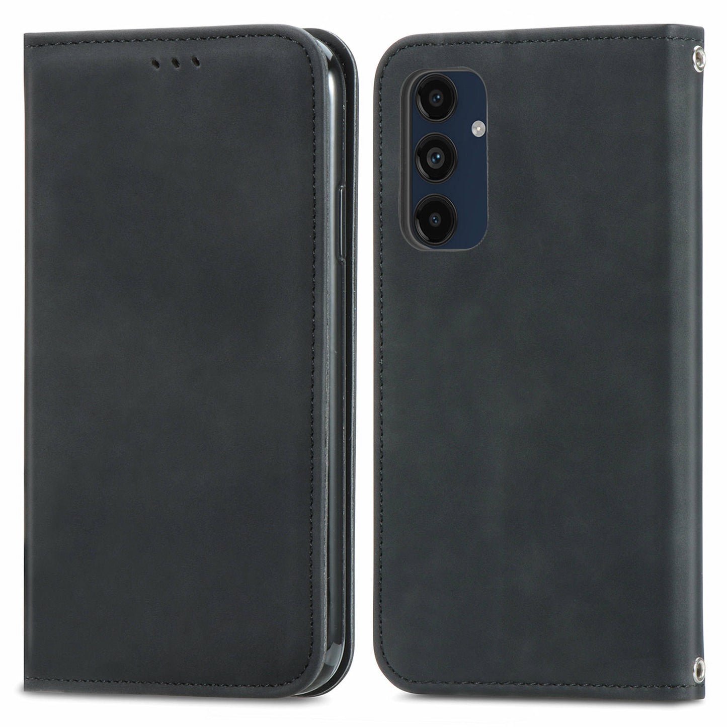 For Samsung Galaxy A16 5G / A16 4G Case Skin Touch Feeling Leather Wallet Phone Cover Magnetic Absorption - Black