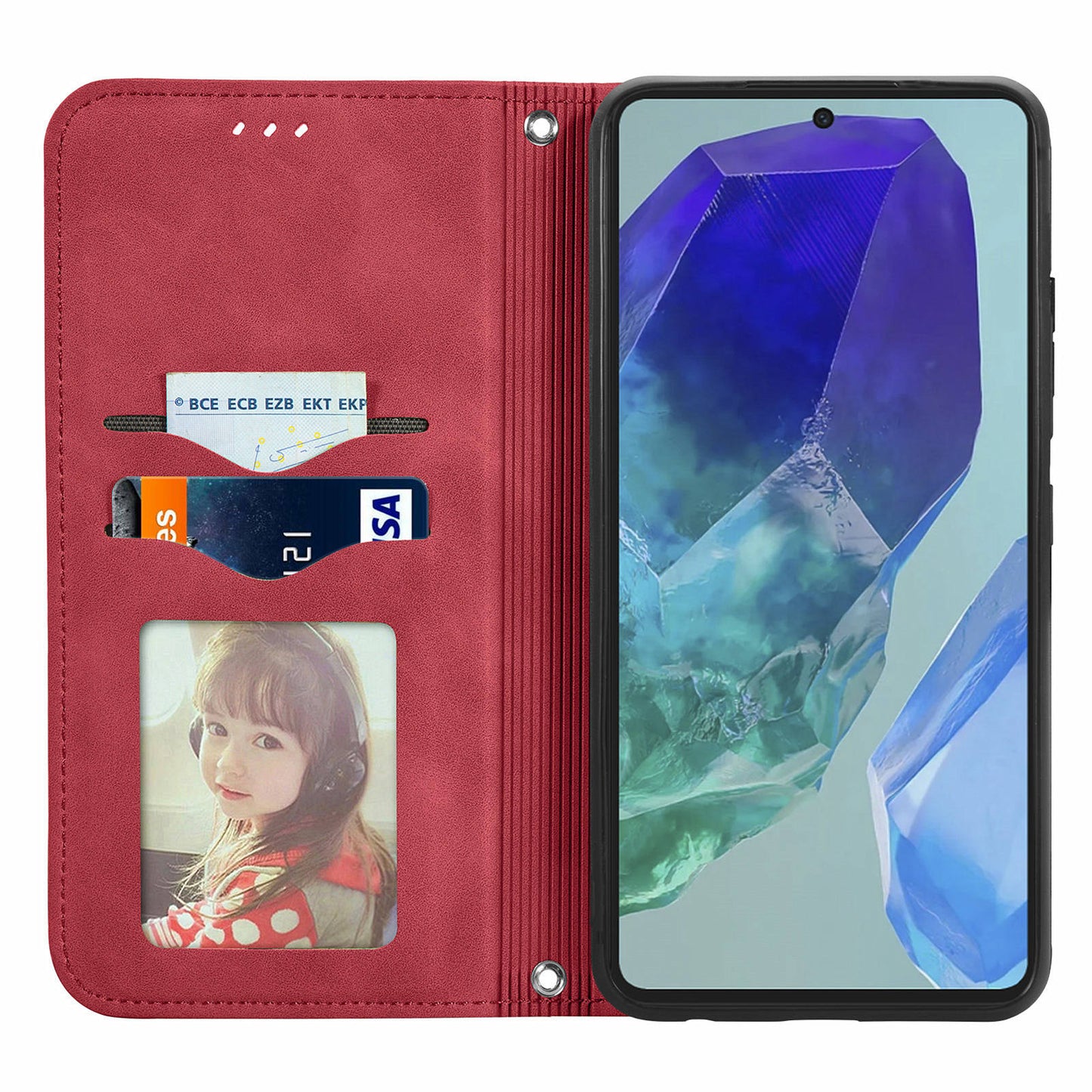 For Samsung Galaxy A16 5G / A16 4G Case Skin Touch Feeling Leather Wallet Phone Cover Magnetic Absorption - Red