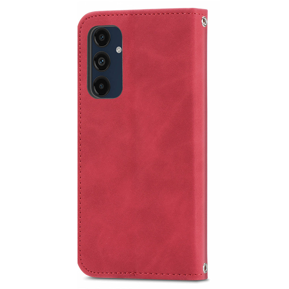 For Samsung Galaxy A16 5G / A16 4G Case Skin Touch Feeling Leather Wallet Phone Cover Magnetic Absorption - Red
