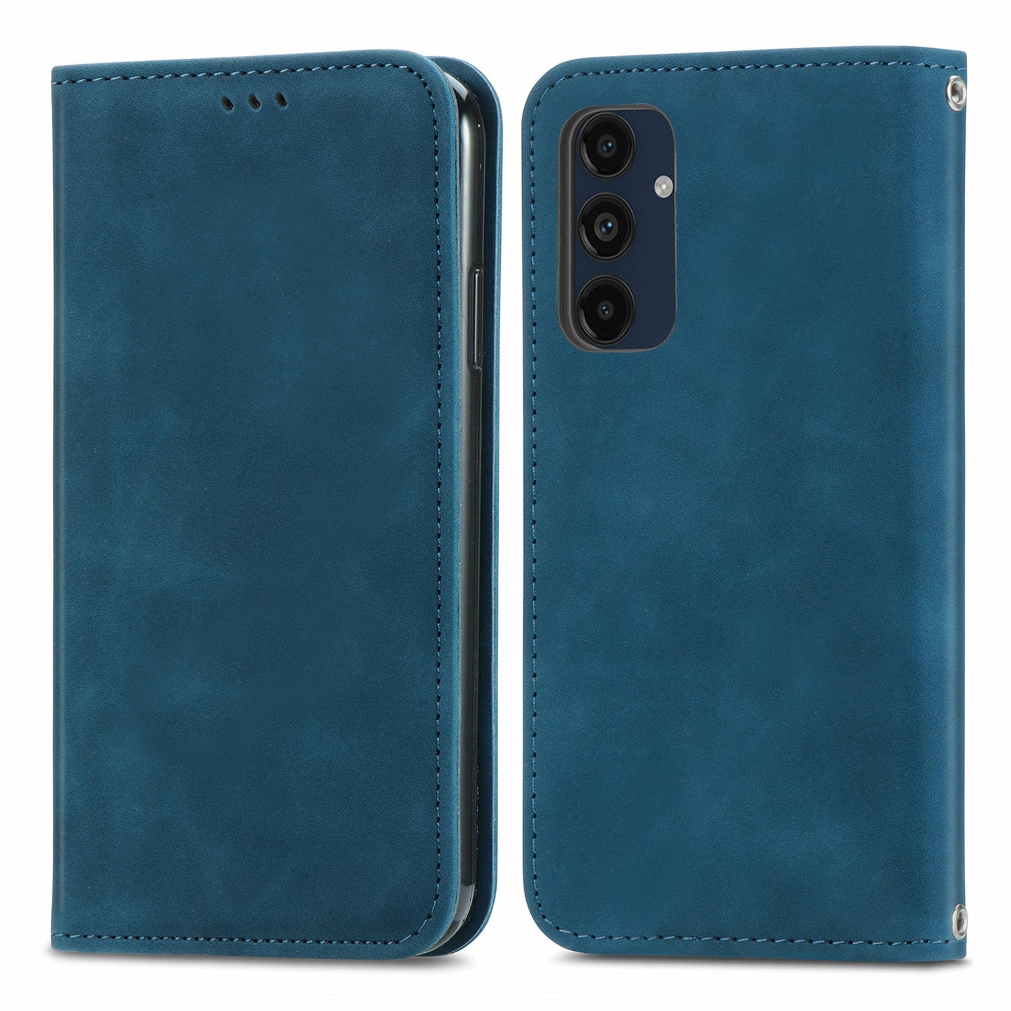 For Samsung Galaxy A16 5G / A16 4G Case Skin Touch Feeling Leather Wallet Phone Cover Magnetic Absorption - Dark Blue