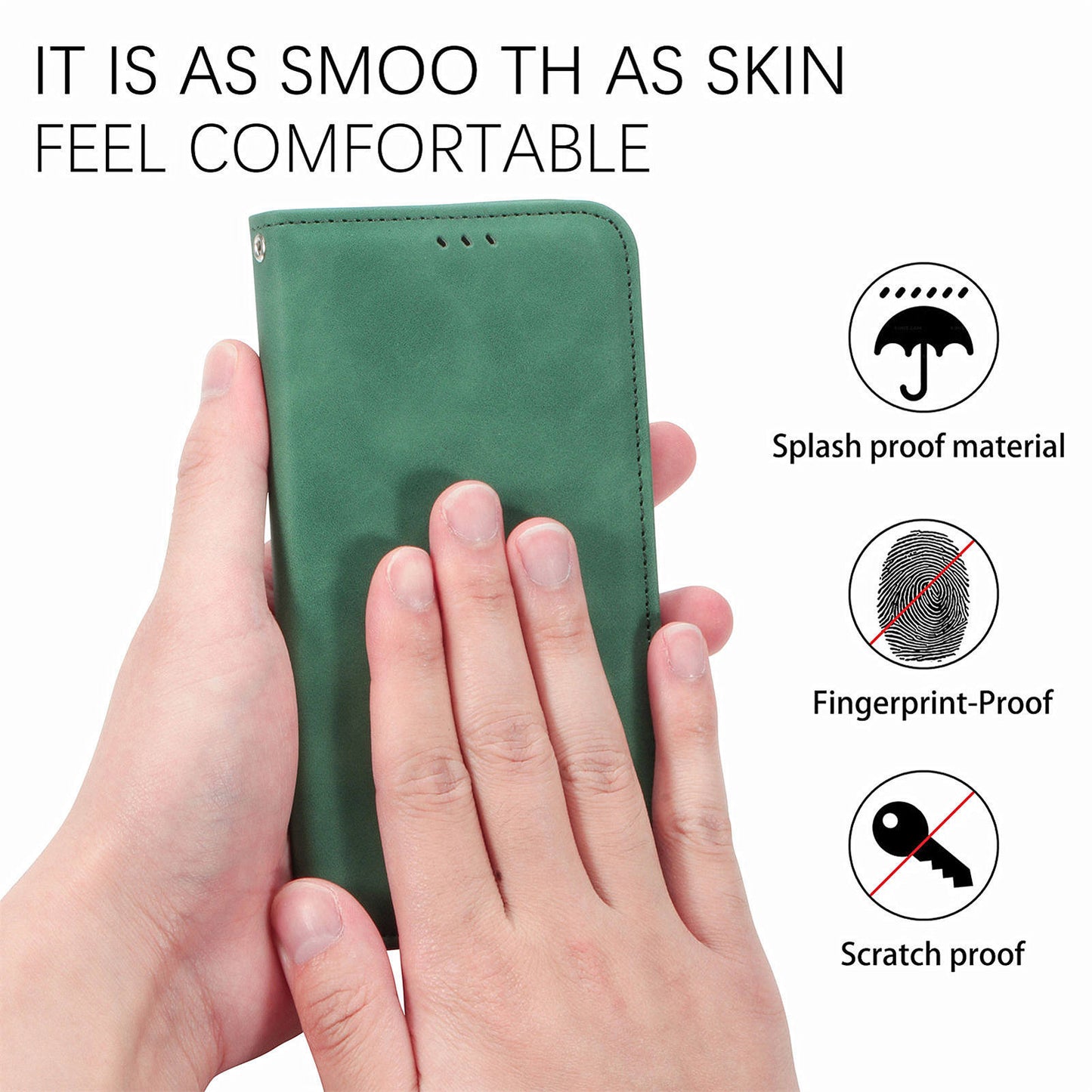 For Samsung Galaxy A16 5G / A16 4G Case Skin Touch Feeling Leather Wallet Phone Cover Magnetic Absorption - Green