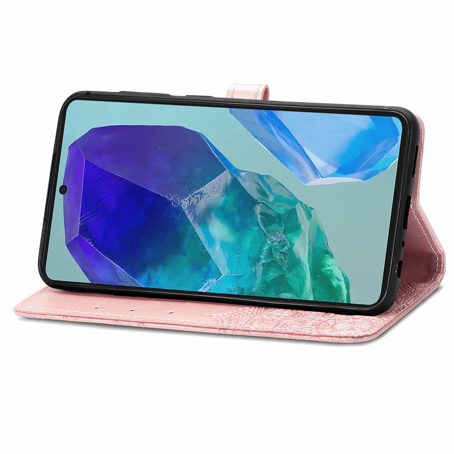 For Samsung Galaxy A16 5G / A16 4G Case Mandala Embossed Design Leather Wallet Phone Cover - Rose Gold