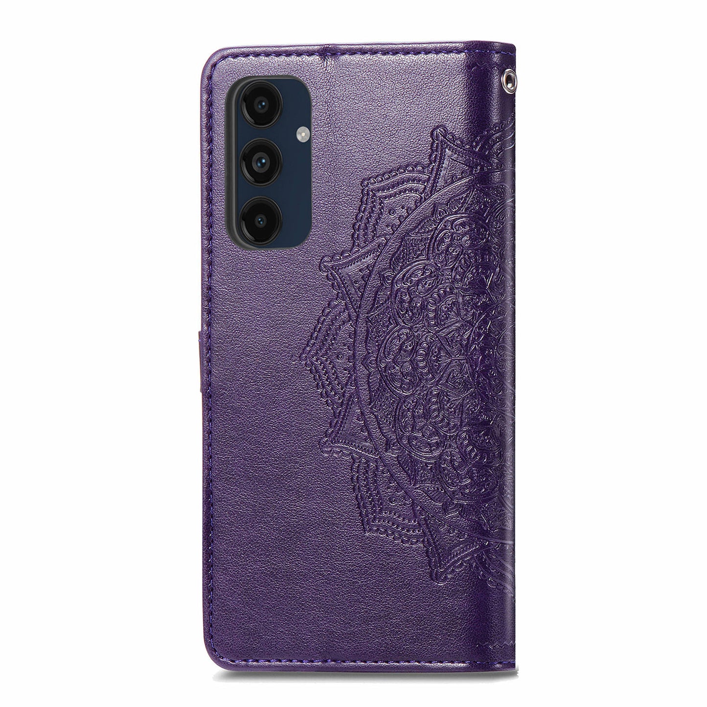 For Samsung Galaxy A16 5G / A16 4G Case Mandala Embossed Design Leather Wallet Phone Cover - Dark Purple