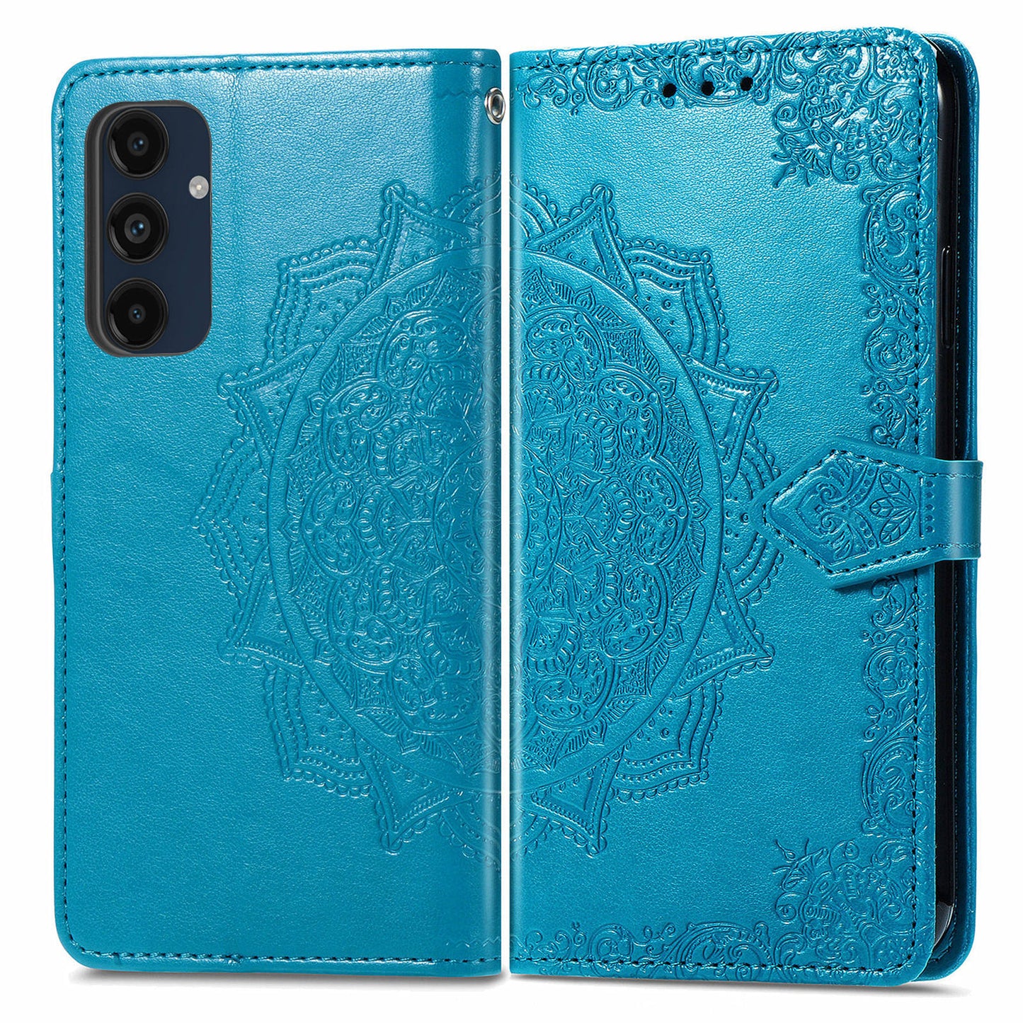 For Samsung Galaxy A16 5G / A16 4G Case Mandala Embossed Design Leather Wallet Phone Cover - Blue