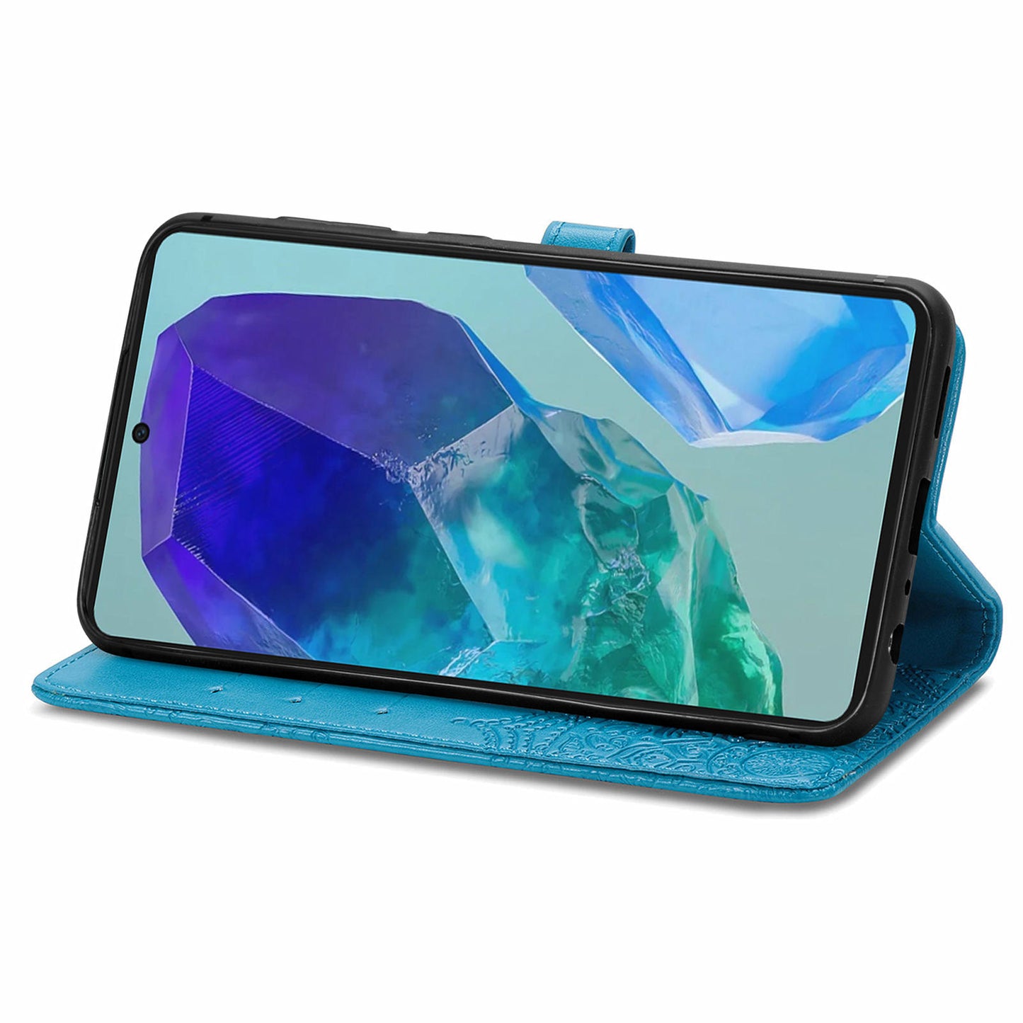 For Samsung Galaxy A16 5G / A16 4G Case Mandala Embossed Design Leather Wallet Phone Cover - Blue