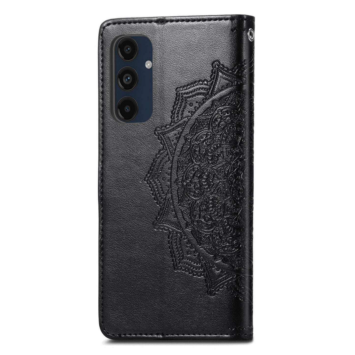 For Samsung Galaxy A16 5G / A16 4G Case Mandala Embossed Design Leather Wallet Phone Cover - Black